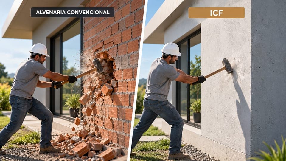 Comparativo de resistência a impacto entre parede de alvenaria e parede em ICF